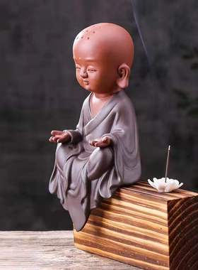 禅意新中式陶瓷小和尚桌面摆件香座香炉创意博古架客厅软装装饰品