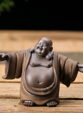 陶瓷新中式复古精品小佛像入户玄关博古架客厅装饰招财弥勒佛摆件