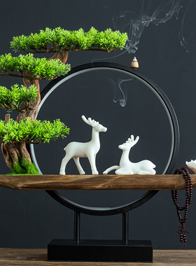 新中式禅意灯圈摆件倒流香炉创意家居装饰客厅玄关软装办公室茶室