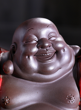 精品陶瓷笑佛大肚弥勒佛摆件中式客厅工艺品摆设博古架装饰品礼品