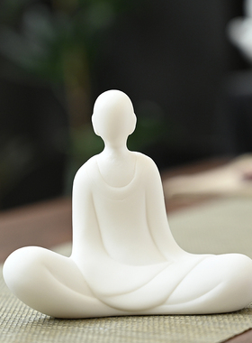 陶瓷无相佛中式玄关博古架客厅茶室茶桌创意小和尚白瓷人物小摆件