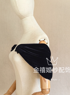 一字领黑色丝绒遮挡手臂礼服披肩摄影拍照抹胸小裙子配饰百搭日常