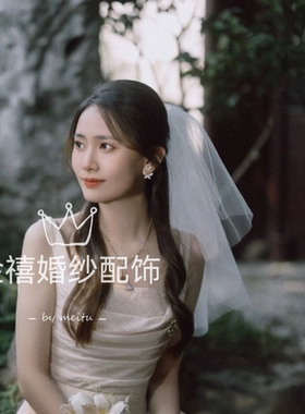 领证求婚小头纱新娘婚纱头纱白色短款双层软沙可爱洛丽塔换装配饰