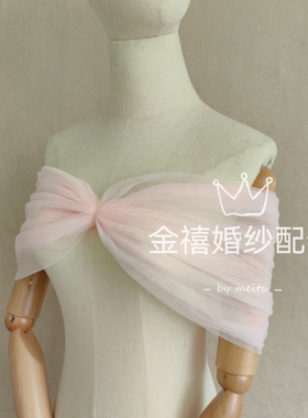 新娘酒红婚纱礼服伴娘服披肩连衣裙一字领显瘦遮挡手臂肉肉软纱
