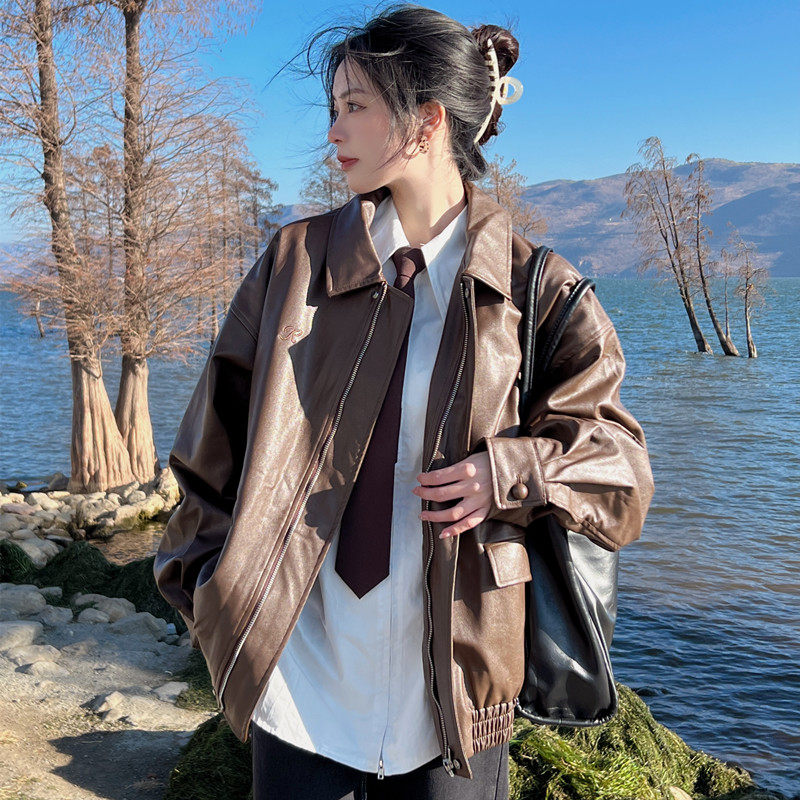 小个子2023新款黑色短款美式机车服 问梦皮衣