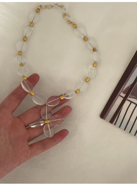 时髦复古耳钉耳饰透明花朵项链