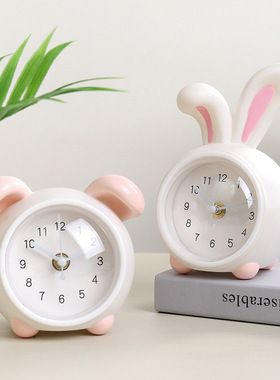 创意小兔子可爱学生摆件闹钟时钟带灯光存钱罐儿童床头柜静音扫秒