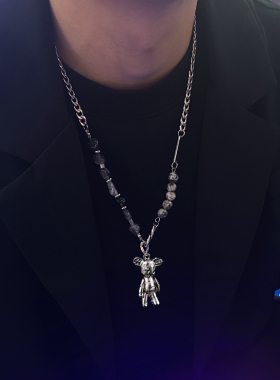 钛钢男女通用反战和平小熊项链