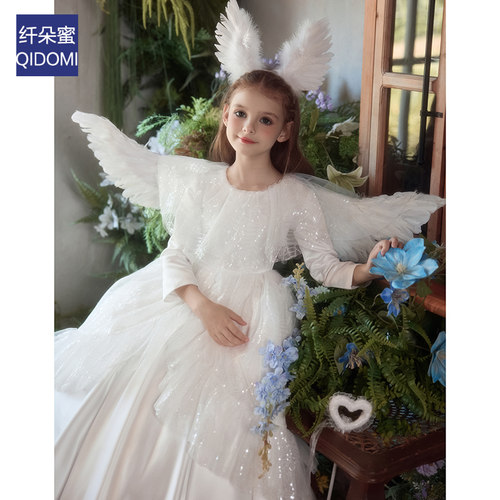 万圣节cos服装女童礼服可爱白色天使宝宝精灵角色扮演公主连衣裙 - 图1