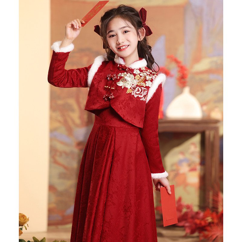 女童旗袍礼服2025新款中国风过年拜年服秋冬加绒加厚款儿童演出服,淘宝优惠券,粉丝福利购,淘宝优惠卷