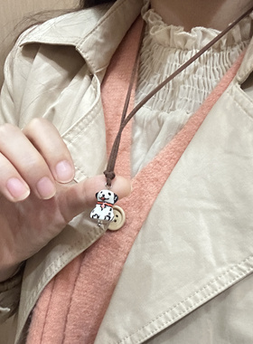 手作饰品编绳项链陶瓷可爱小狗动物Diy手作秋冬款苹果小熊鹿皮绳