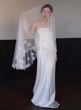 新娘结婚主婚纱头纱超仙森系贝壳花遮面朵拍照头纱领证登记