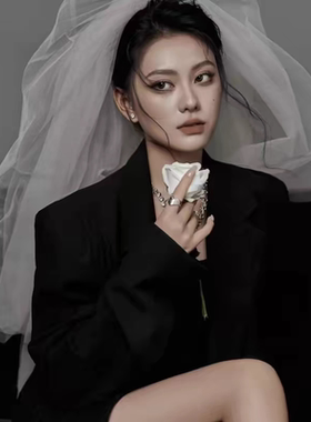 白色新款领证拍照头纱新娘结婚配饰影楼写真头纱蓬蓬款超仙高级感