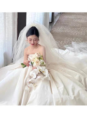 新娘主婚纱头纱多层韩式超长款蓬蓬头饰素纱婚纱摄影结婚新款头饰