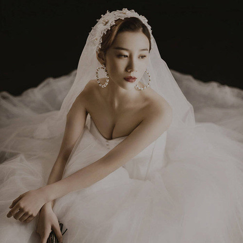 复古蕾丝珍珠短款双层头纱简约素纱帽式影楼婚纱摄影新娘婚礼头饰 - 图3