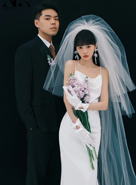 蓬蓬长款托地多层蓬蓬头纱新娘婚纱摄影道具高级跟妆可抓纱头纱