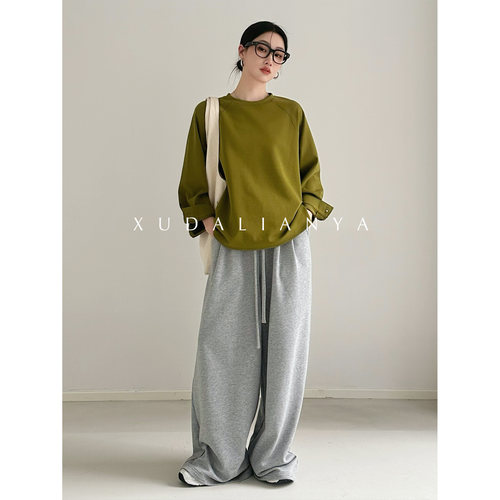 徐大脸吖定制 Athflow风圆领长袖卫衣春季女宽松oversize上衣 - 图3