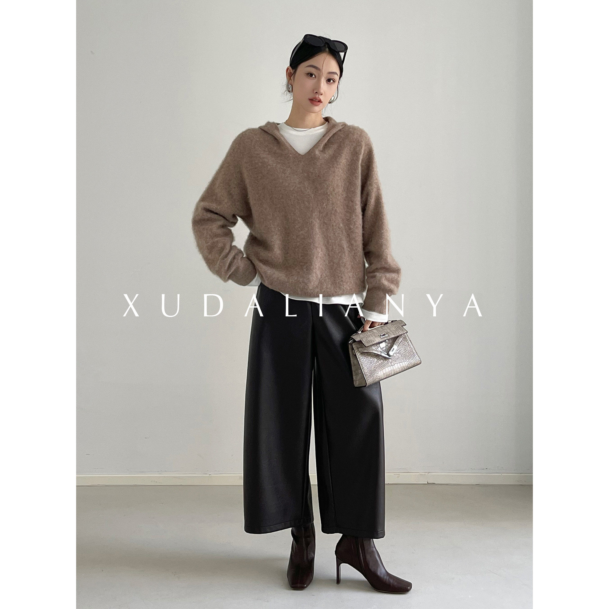 徐大脸吖定制 96.5绵羊毛/3.5山羊绒软糯针织衫秋冬连帽v领毛衣女,淘宝优惠券,粉丝福利购,淘宝优惠卷