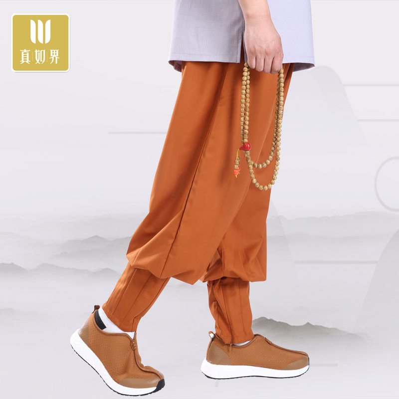 真如界僧服春夏免绑腿僧裤休闲透气芸锦丝四季春秋打坐练功收腿裤 - 图2