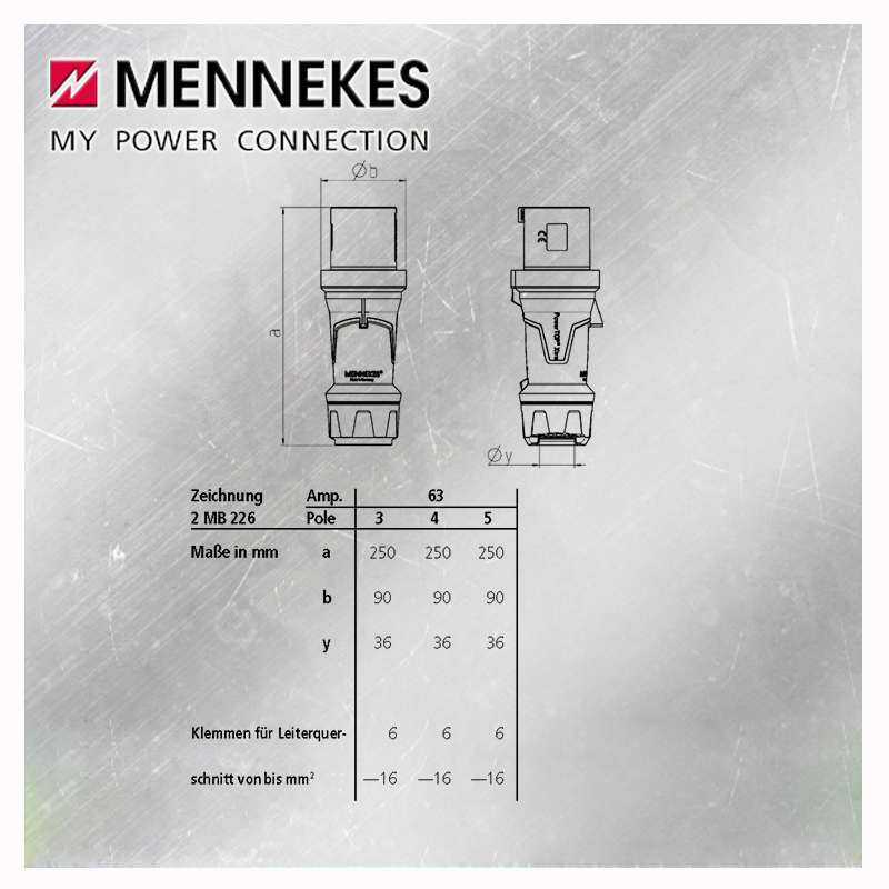 曼奈柯斯MENNEKES工业插头TYP-3212防水防尘单相3芯63A防水IP44 - 图1