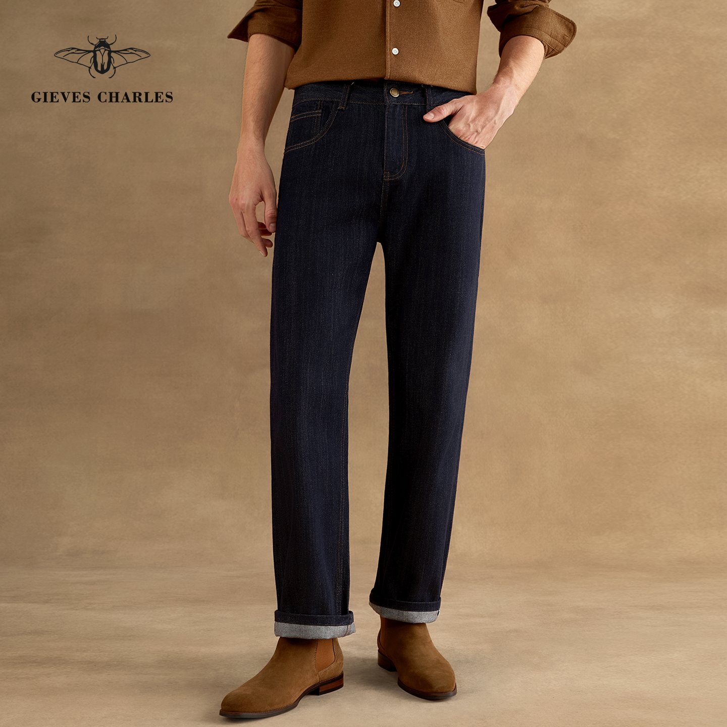 【25秋季新品】12.5oz重磅赤耳丹宁经典阔腿直筒休闲纯棉牛仔裤男 - 图3