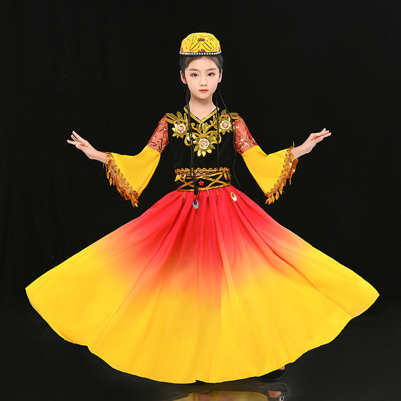 新款儿童新疆舞蹈演出服女童表演服少数民族小小古丽舞蹈维吾尔族