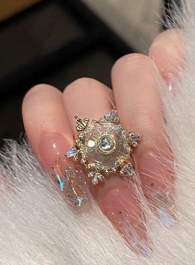 网红新款旋转双层锆石雪花戒指女高级感轻奢小众开口指环饰品