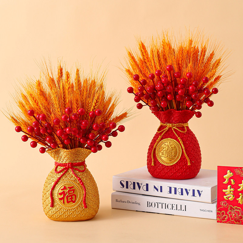 室内高档摆件招财转运金黄麦穗钱袋子花瓶开业柜台新房桌面小摆件,淘宝优惠券,粉丝福利购,淘宝优惠卷