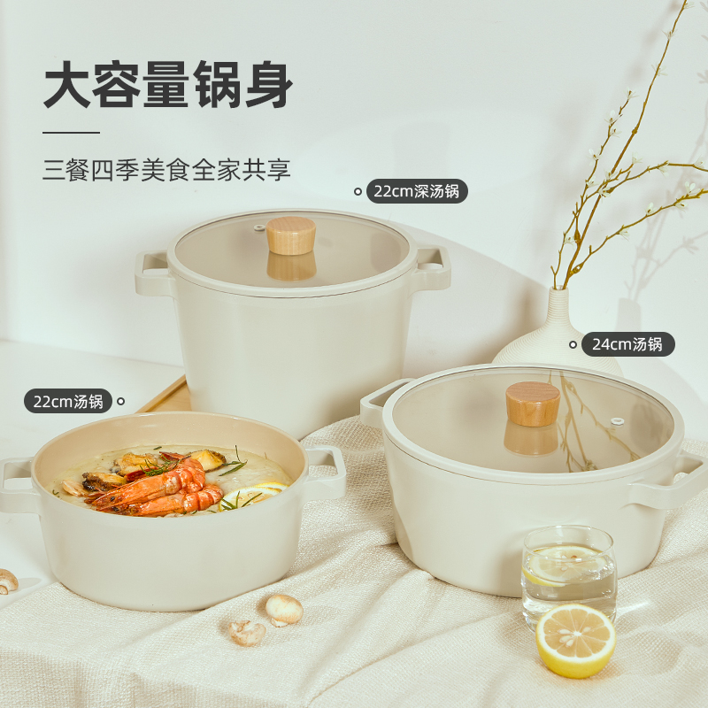 Neoflam韩国进口fika汤锅家用电磁炉燃气煮炖锅陶瓷不粘锅双耳锅 - 图2