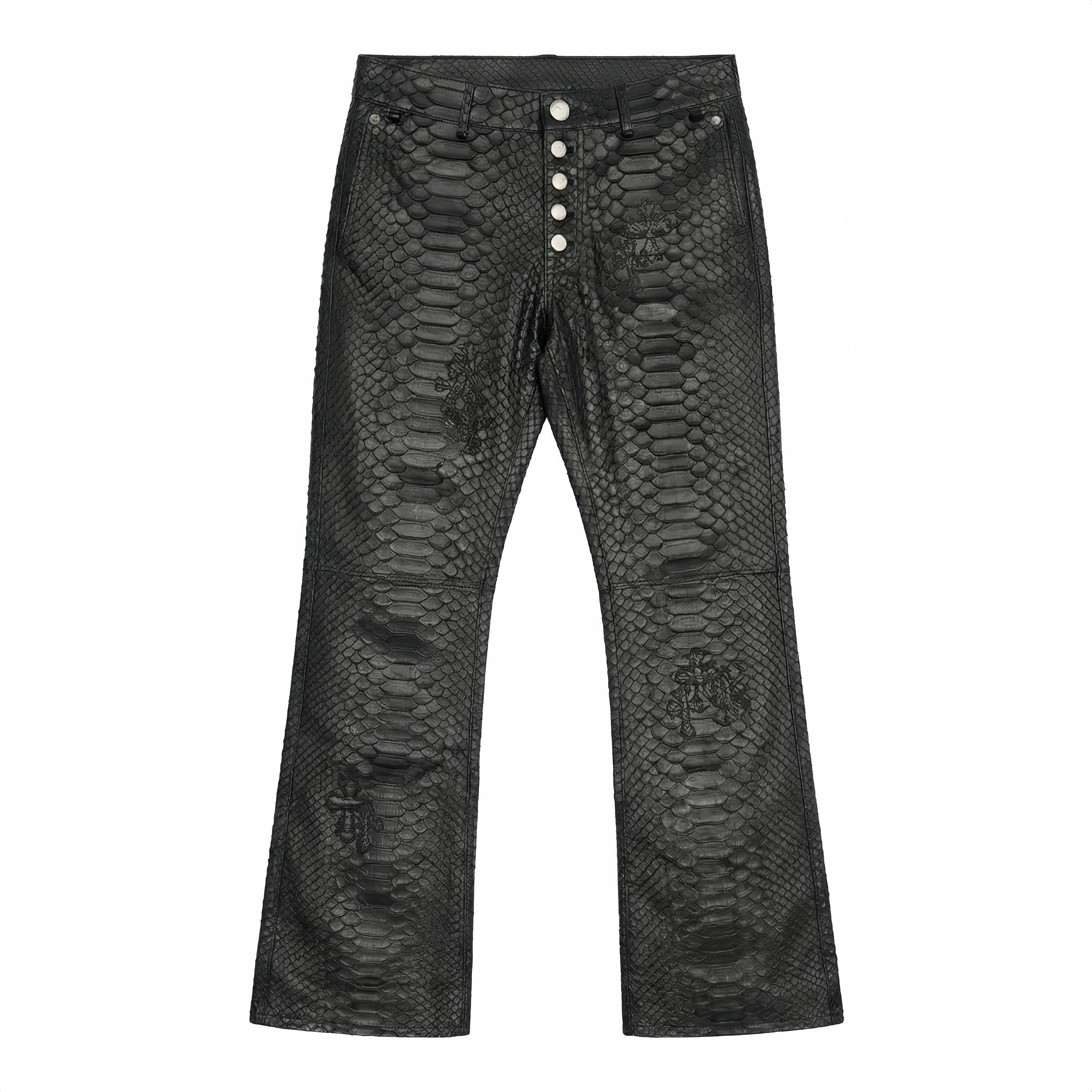 MRLEE independent style dark high street python leather pants American retro distressed straight-leg pants