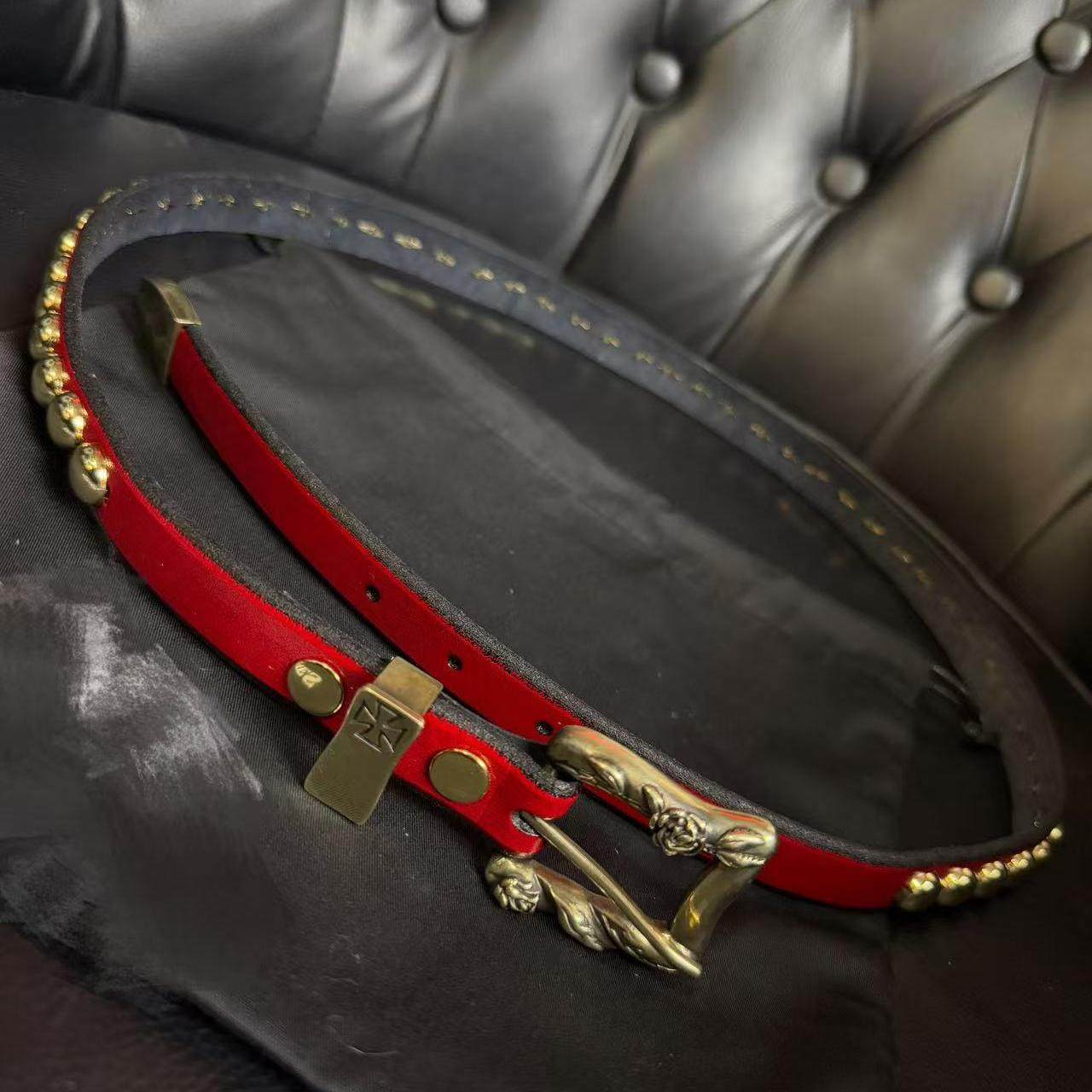 MRLEE's own style staggered rivets 2cm fine cowhide belt Studded Leather Belt