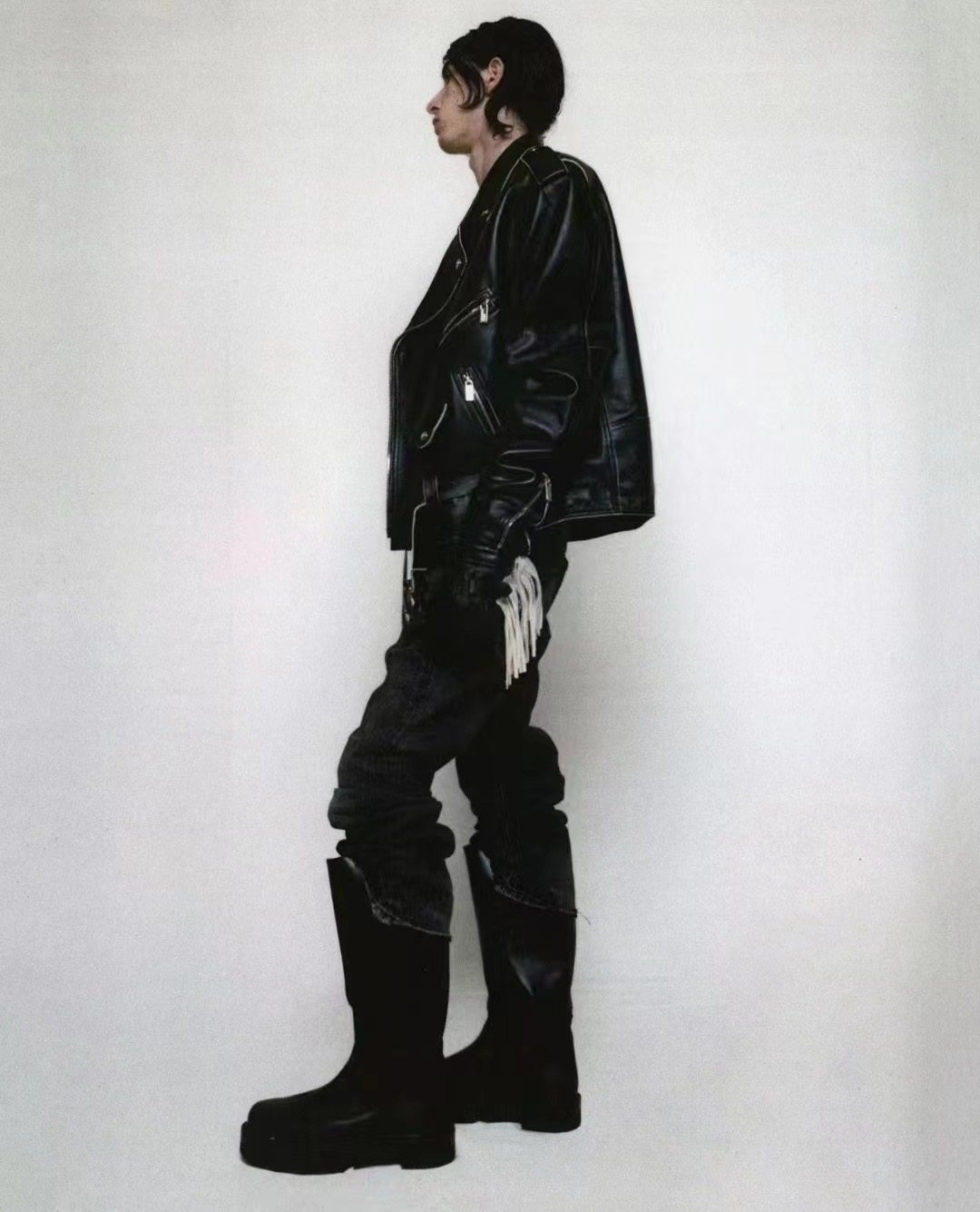 MRLEE independent style ER melancholic aristocratic riding boots calfskin stitching embossed Riding high leather boots