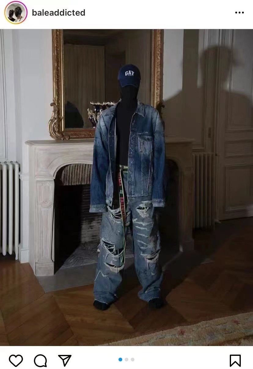 MRLEE independent style 22AW Twisted Sleeve blue tailoring hand-painted graffiti denim jacket