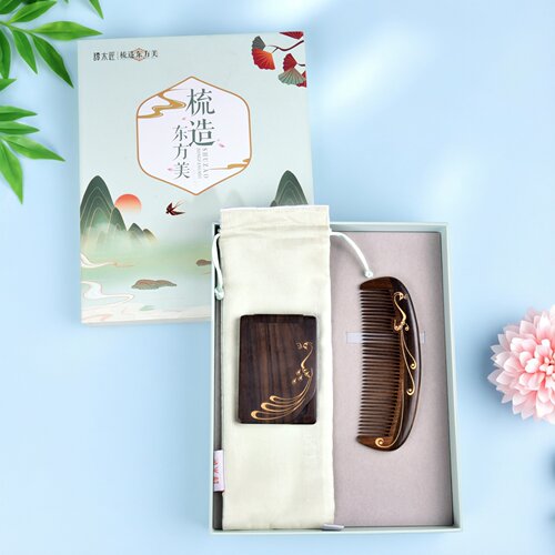 谭木匠礼盒梳镜套装雀翎一女士长发专用蓬松按摩头皮经络 可定制 - 图3