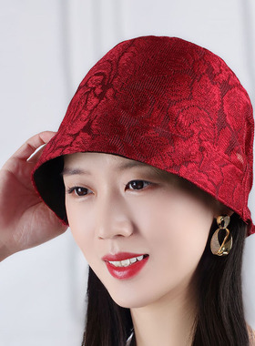 帽子女帽新款春夏蕾丝松紧渔夫帽盆帽休闲帽百搭透气薄款帽旅游帽