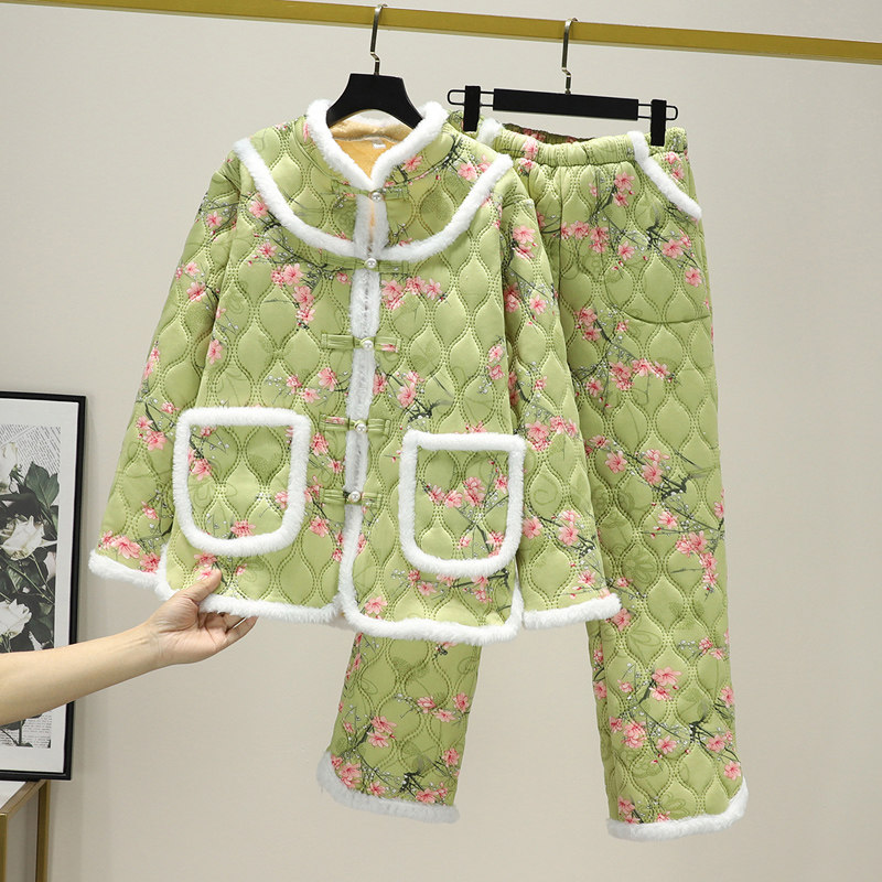 羊羔绒花棉袄套装女新款冬季盘扣居家服加绒睡衣女棉服外套加厚裤,淘宝优惠券,粉丝福利购,淘宝优惠卷