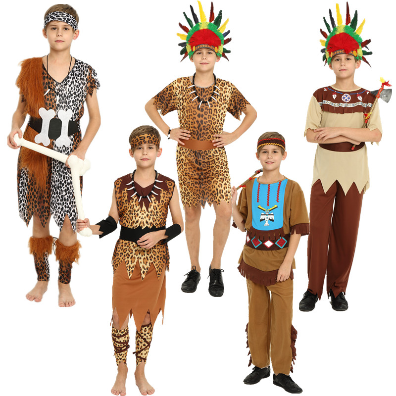 万圣节化妆舞会节目表演服装儿童印第安人服装土著人服装野人服装-图3