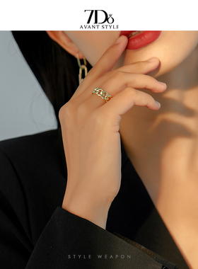 女金属链条设计感开口戒指指圈