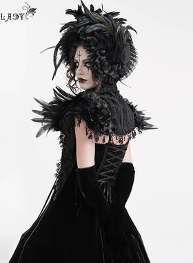 Devil Fashion恶魔时尚女装 哥特玫瑰花压花绒料羽毛脖套 ECA018