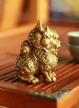 铜万福纯手工纯铜麒麟桌面摆件