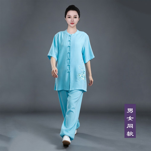 新款棉麻太极拳练功服短袖女士2026夏季太极服薄款中国风亚麻吸汗 - 图2