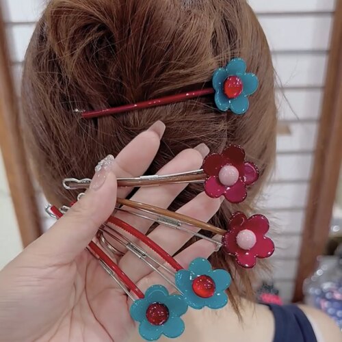 韩系撞色小花青蛙扣一字夹发夹女高级感后脑勺气质盘发2025新款 - 图0
