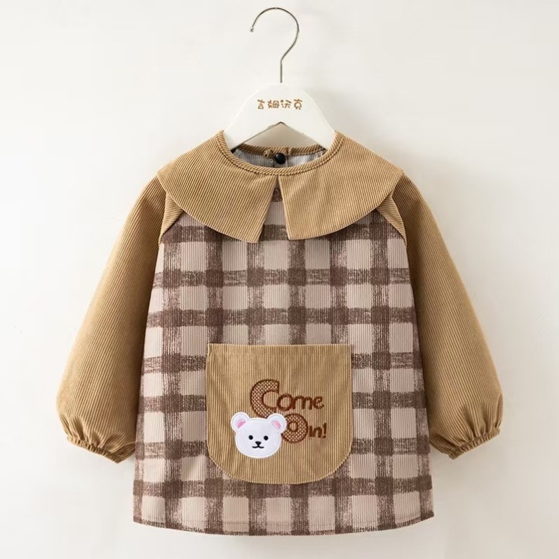 Baby smock can be worn outside, fashionable reverse dressing bib, autumn and winter children's eating apron, waterproof and stain-resistant smock, long sleeves