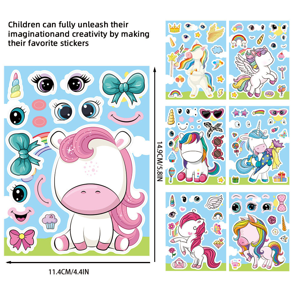 16张彩虹小马独角兽拼图贴纸卡通可爱ins风儿童专注力拼贴玩具贴,淘宝优惠券,粉丝福利购,淘宝优惠卷