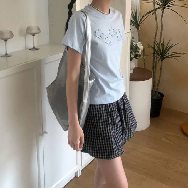 Spring and summer semi-elastic waist zipper plaid bud skirt