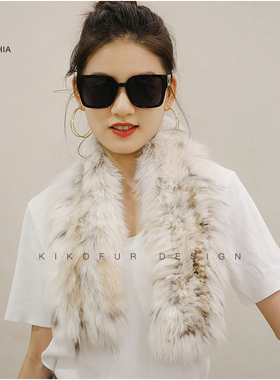 咔咔皮草 超丝滑加拿大纯白lyxn 双面密织编织围巾
