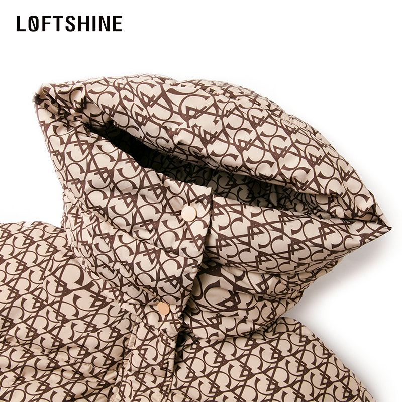 LOFTSHINE珞炫冬季羽绒服女款复古拼接设计中长款外套32502138