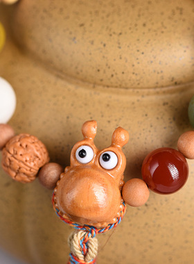 十八籽多宝菩提手串呱呱来财小猫檀木饰品佛珠挂件手链念珠把玩