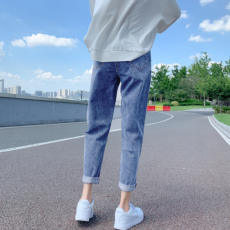 铅笔奇奇旗舰店高腰牛仔裤女九分阔腿显瘦加绒新款宽松直筒老爹萝卜裤小个子1