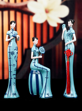 轻奢中式旗袍仕女摆件艺术装饰品